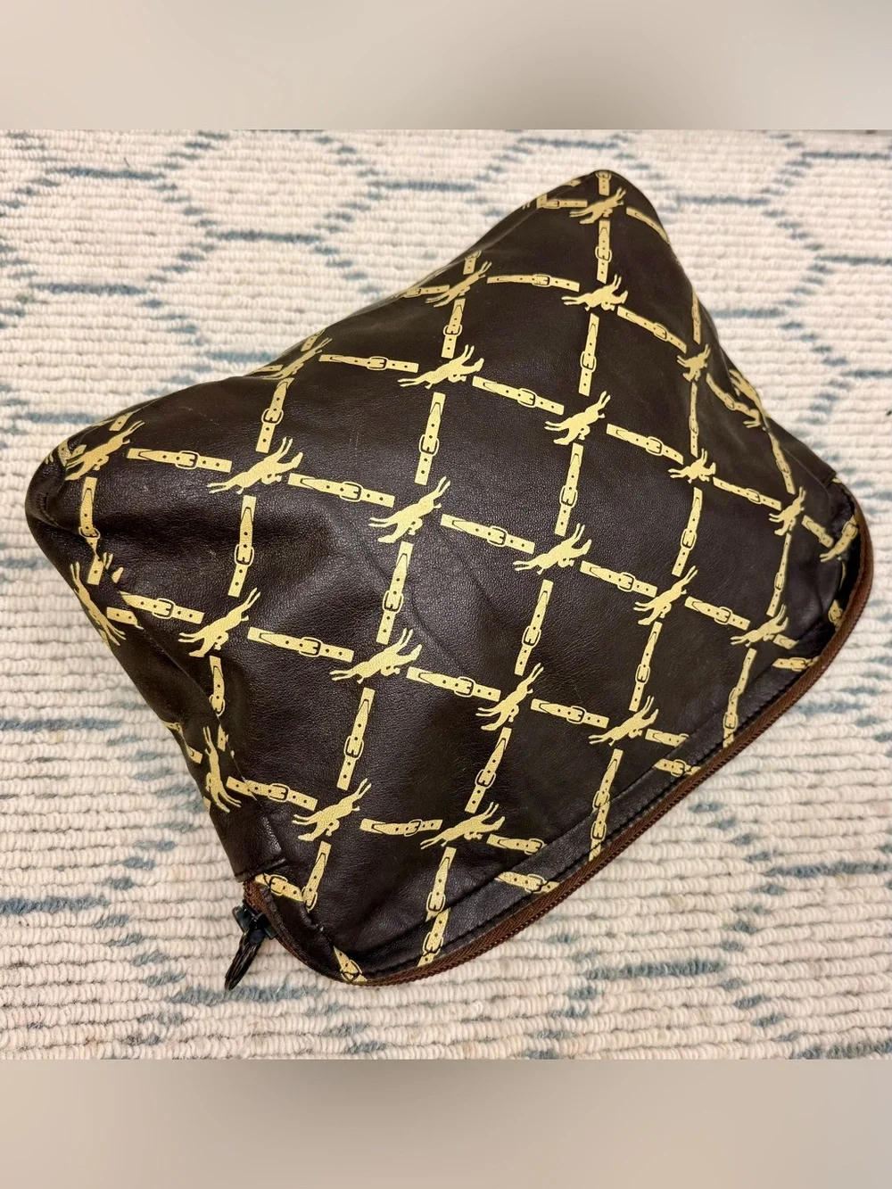 LONGCHAMP Vintage 80’s Horse Bridle Equestrian Monogram Leather Pouch Bag